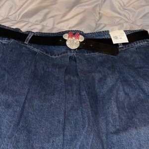 Forever 21 Blue Denim Mini Skirt with Black Disney Mini Mouse Belt .